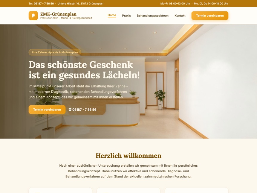 Entwurf 1, breite Bühne mit Empfangsbild und linksbündiger Überschrift