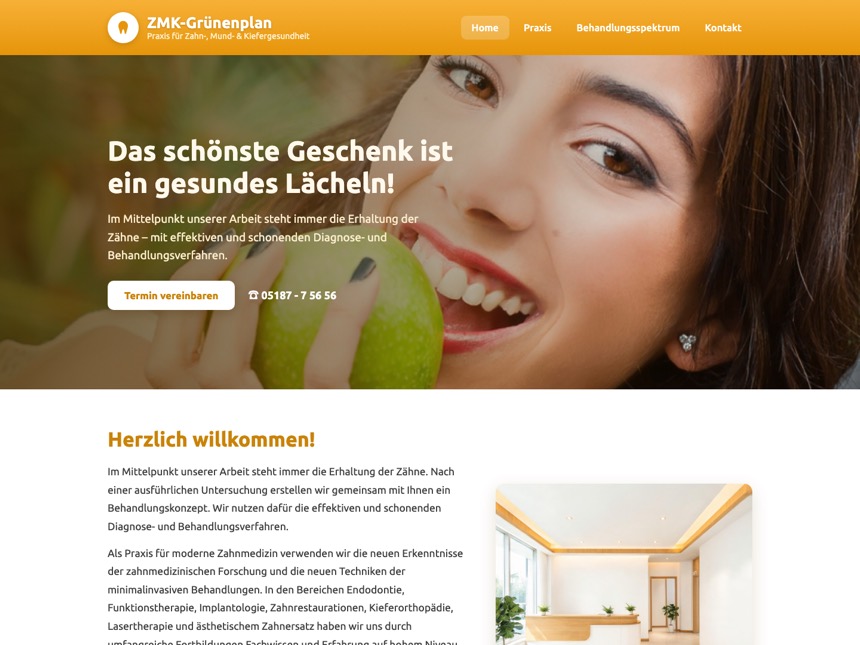 Entwurf 2, großes Motiv über die volle Breite, Team und Behandlungsräume früh