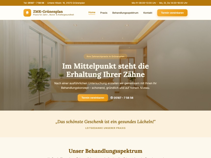 Entwurf 3, mittig gesetzte Bühne mit dem Leitsatz als eigenem Abschnitt