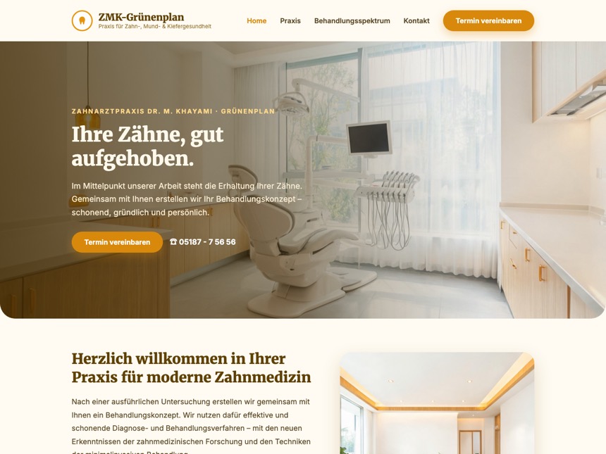 Entwurf 4, moderner Aufbau mit nummerierten Behandlungsfeldern